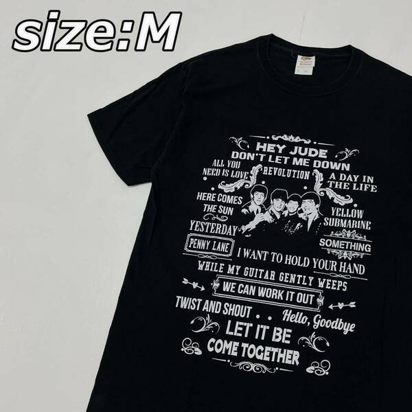 【BEATLES】ビートルズ 名曲 ロゴ プリント クルーネック バンド Tシャツ バンT 黒 ブラック