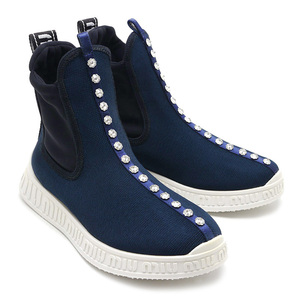  unused l MiuMiu miumiu side-gore sneakers boots flower crystal biju- attaching lady's 35( approximately 22cm) navy series shoes 