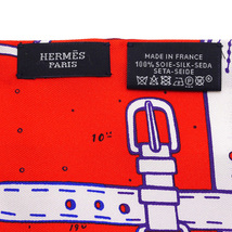 エルメス HERMES ツイルアップ シルク100% スカーフ 馬具柄 赤系 箱付 美品_画像5