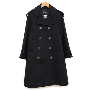  Chanel CHANEL двойной длинное пальто шерсть 100%* подкладка шелк 100% женский 34(XS) черный чёрный внешний 