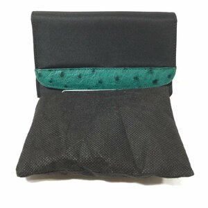 【現状保管品/TO】BELSA/ベルサ オーストリッチ レザー 二つ折り財布 小銭入れあり 黒×緑 HA0523
