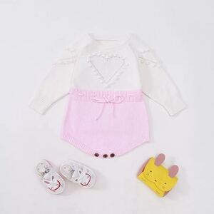 ハート ロンパース 女の子 かわいい ニット 韓国 ベビー服 子供服 赤ちゃん
