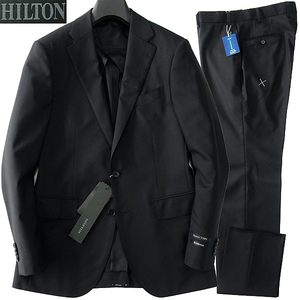 新品 ヒルトン 春夏 Super120'S ソリッド トロピカル ウール スーツ A6(L) 黒 【J49149】 HILTON セットアップ スラックス メンズ
