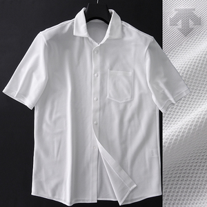 新品 デサント 盛夏 吸湿速乾 ストレッチ 鹿の子 半袖 シャツ L 白 【I48245】 DESCENTE 春夏 メンズ サマー スポーティー ドライ