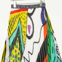 メール便○ Desigual デシグアル プリーツロングスカート 総柄 ウエストゴム ブランドロゴ カラフル ユニーク 春夏 白×マルチカラー 38_画像3