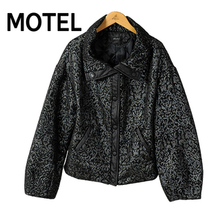 284-01◆motel/モーテル レディース ジャケット ブルゾン アウター ブラック×シルバー ワイドサイズ S(大きめ） 中古 