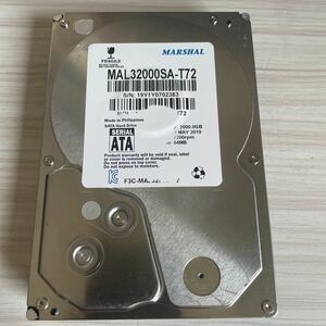 Y678:(動作ジャンク注意品/条件付送料無料)MARSHAL 2TB 3.5インチ　HDD MAL32000SA /AVコマンド対応/Generic S200 Hard drive