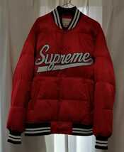 Supreme Script Varsity Puffy Jacket シュプリーム スタジャン ダウンジャケット アウター M レッド 赤 希少 中古_画像1