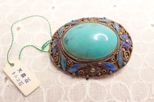 L639　ヴィンテージ　ブローチ　トルコ石　ターコイズ　天然石　七宝飾り　シルバー　Vintage　Silver　Turquoise　brooch　　