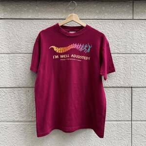 80s USA製 プリントTシャツ ワインレッド バーガンディ Hanes ヘインズ メッセージプリント 文字 アメリカ製 古着 vintage ヴィンテージ L