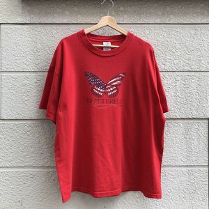 USED US古着 プリントTシャツ 蝶々プリント 蝶々柄 Butterfly バタフライ 星条旗 アメリカ DELTA PRO WEIGHT アメリカ古着 ビッグサイズ