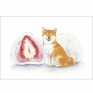 Art hand Auction El mini arte enmarcado Shiba Inu y Snack Strawberry Daifuku del lindo pintor Shiba Inu Natsuka Murata está disponible hasta agotar existencias., Obra de arte, Cuadro, otros