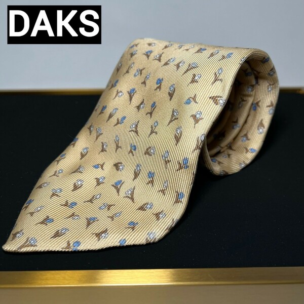 ダックス DAKS ネクタイ シルク ベージュ ボタニカル 温厚 ハイブランド レギュラー USED 薄茶色 絹