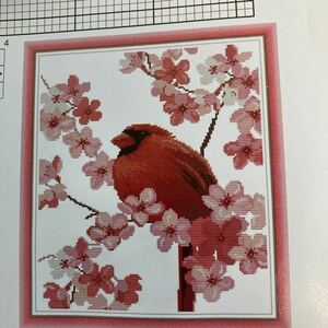 クロスステッチキット 桜　春　赤い鳥　ハンドメイド