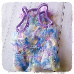 パープル レースキャミソール メッシュ 花柄刺繍 ドレス 犬服 daiancrown Sサイズ