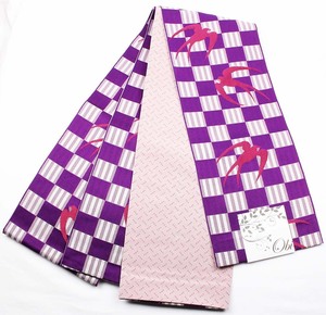 小袋帯 高級化繊 紫 つばめ 市松 LY2756 新品 日本製 半幅帯 Lサイズ オールシーズン 送料無料