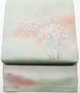 開き名古屋帯 正絹 刺しゅう 草花 Lサイズ N2246 着物 レディース オールシーズン 送料無料 美品
