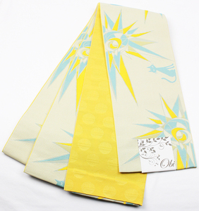 小袋帯 高級化繊 ベージュ 猫 太陽 LY2749 新品 日本製 半幅帯 オールシーズン 送料無料