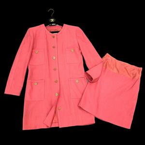 1円 CHANEL シャネル ココボタン ロング ノンカラー ジャケット スカート セットアップ ピンク系