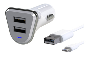 AXS(アークス) 2.4A USB2ポート＆ライトニングケーブル ホワイト X-193