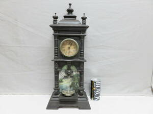 珍品　からくり木製時計　カギ巻式置時計　可動品　滝時計　噴水時計