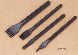 菱目打ち 4本セット(1, 2, 4, 6本目) レザークラフト 工具 黒色 (3mm)