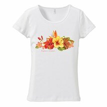 (M)ホワイト 【tf087】ハイビスカスアートプリント*メール便発送　Tシャツ半袖　送料無料ハワイ・フラ　ハイビスカス　_画像1