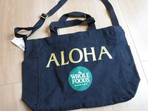 税不要特価 新品タグ付!ハワイ WHOLE FOODS ホールフーズ PUNA NONI ALOHA 男女肩～斜めOK 黒 ２WAY トートバッグ♪DEAN＆DELUCA好きにも