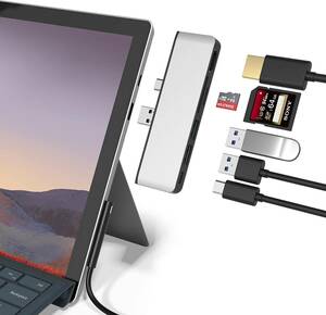 Surface Pro 7 ハブ 6ポート付き 4K@30Hz HDMIポート USB 3.0ポート×2 Type C ポート×1 SD/Micro SD(TF) カードリーダー高速データ転送