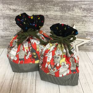 お弁当袋 コップ袋☆コロンとした形が可愛い 巾着袋 巾着セット☆プロレス オレンジ☆男の子