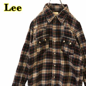 Lee Lee long sleeve shirt flannel shirt flannel shirt check shirt navy blue red white lady's M size [AY0409]