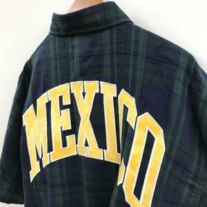 未使用品 /M/ IN THE ATTIC MEXICO グリーン カレッジ ロゴ 半袖 シャツ インジアティック ネイビー イエロー メンズ レディース オーバー