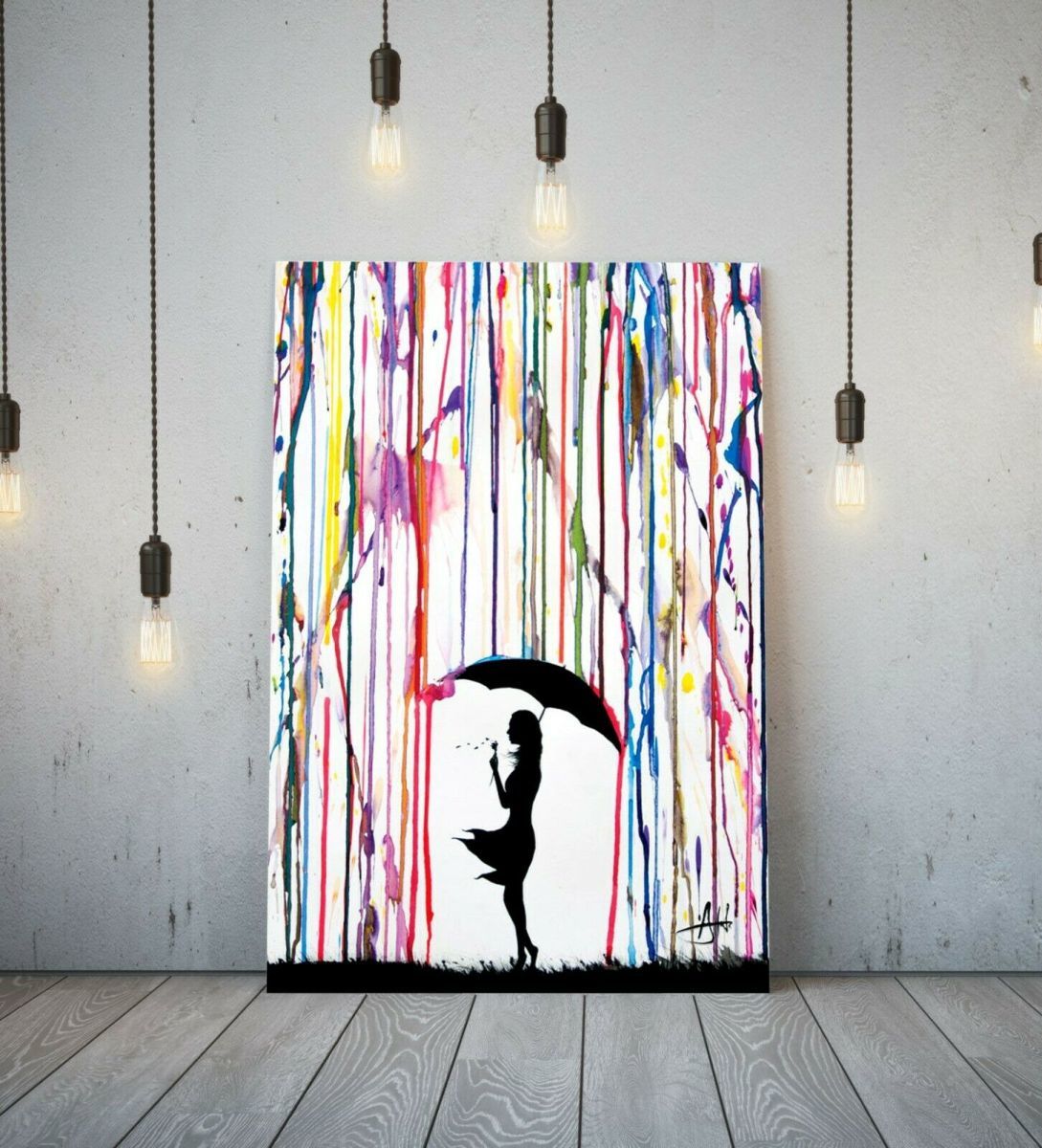 Banksy Hochwertiges Posterbild auf Leinwand mit Rahmen, A1, Kunsttafel, nordisches Übersee-Foto, Warenmalerei, modische Farbe, Regen, Mädchen, Regenschirm, Gedruckte Materialien, Poster, Andere