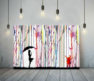 Art hand Auction Banksy High Quality Canvas Frame Poster Picture A1 Art Panel Nordic Overseas Photo Goods Painting Fashionable Color Rain Girl Umbrella, Printed materials, Poster, others