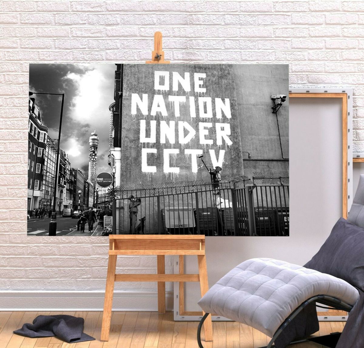 Banksy High Quality Canvas Frame Poster Picture A1 Art Panel Nordic Overseas Photo Goods Painting Cafe Interior ONE NATION CCTV, Printed materials, Poster, others