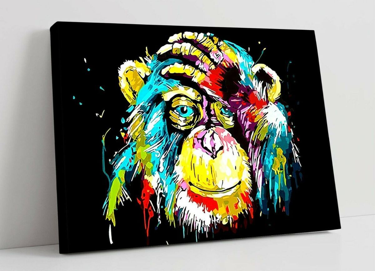 Banksy Hochwertiges Leinwandbild mit Rahmen, A1, Kunsttafel, nordische Überseewaren, Malerei, Gorilla, Affe, Interieur, Regenbogenaffe, Gedruckte Materialien, Poster, Andere