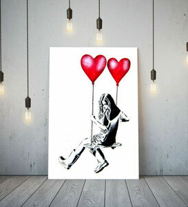 Art hand Auction Banksy High-end Canvas Frame Poster Picture A1 Art Panel Nordic Overseas Photo Goods Painting Stylish Interior Balloon, Printed materials, Poster, others