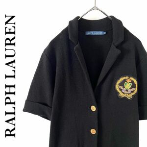 【送料無料】RALPH LAUREN ラルフローレン 金ボタン　エンブレム　ブレザー　ニット　セーター　ジャケット　レディース L ブラック　黒