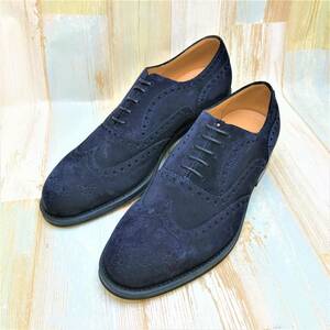  new goods *GIORGIO ARMANIjoru geo Armani wing chip suede shoes shoes navy navy blue color leather * approximately 24.5cm US6.5 size 40.5