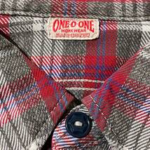 ONE O ONE ワンオーワン 101 ワークシャツ ネルシャツ ヴィンテージレプリカ ６角ネコ目ボタン マチ付【L】_画像6
