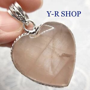  natural stone * Heart type rose quartz. antique style pendant top * lady's necklace silver stamp 925 India jewelry ethnic Y-R