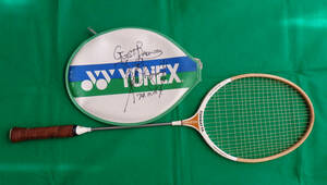 ( rare ) badminton * racket ( Vintage ), cover ( small island one flat,.. inset .. autograph equipped )