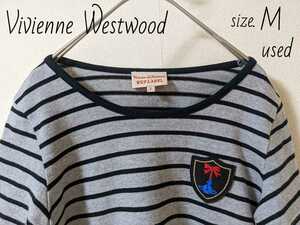 ヴィヴィアンウエストウッド 半袖 Tシャツ 2 Mサイズ Vivienne Westwood エッセンシャルオーブマーク レディース ボーダー 綿100%【used】