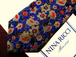 ♪24005C♪良品【花 植物 柄】ニナリッチ【NINA RICCI】ネクタイ