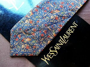 ♪22171D♪状態並品【花 植物 鳥 葉っぱ 柄】イヴ・サンローラン【YSL】ネクタイ