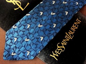 ♪5006D♪状態並品【葉っぱ 植物 格子 柄】サンローラン【YSL】ネクタイ