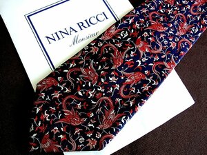 ♪8937C♪良品【花 植物 鳥 柄】ニナリッチ 【NINA RICCI】ネクタイ