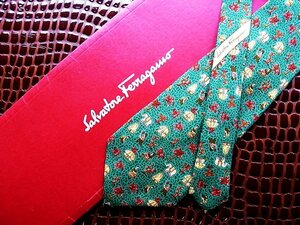 ♪今週の特売980円～♪0122♪状態並品【Ferragamo】フェラガモ【花 人物 ゾウ 柄】ネクタイ♪