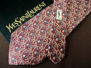 ♪9189C♪良品【花 植物 シルエット 柄】 イヴ・サンローラン【YSL】ネクタイ