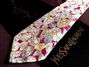 ♪9023C♪良品【植物 葉っぱ 柄】イヴ・サンローラン【YSL】ネクタイ